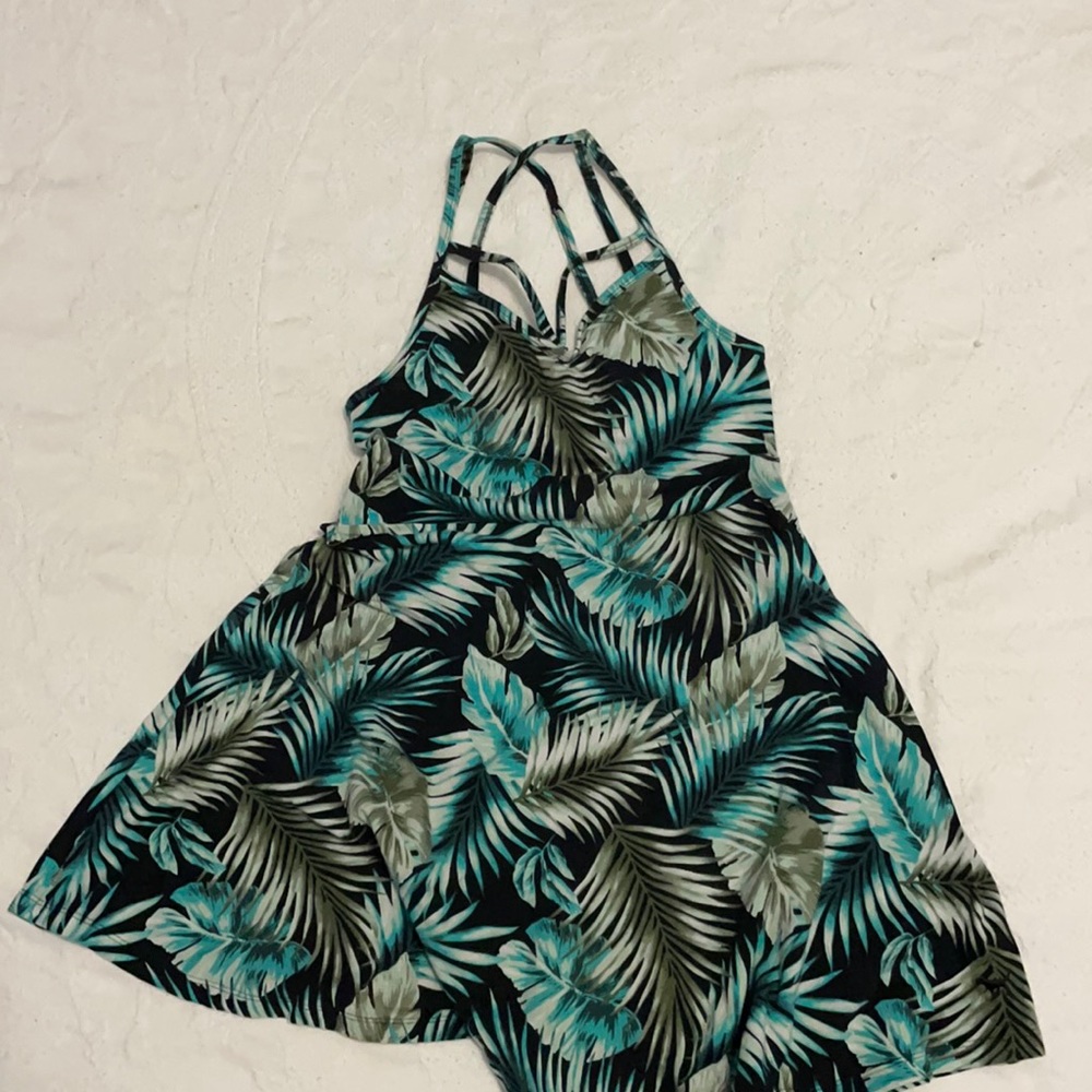 PINK palm leaves skater dress